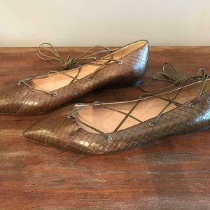 J.Crew $268 Snakeskin Lace-Up Gladiator Tie Flats E0763